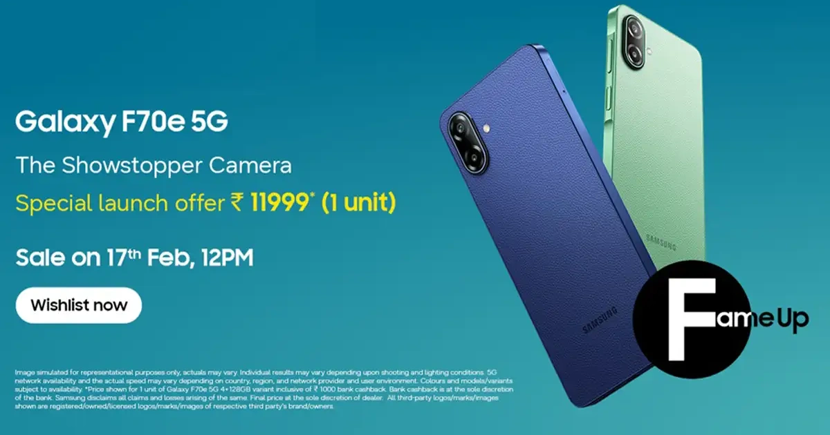 Samsung Galaxy F70e é lançado na Índia com bateria de 6000 mAh e Android 16