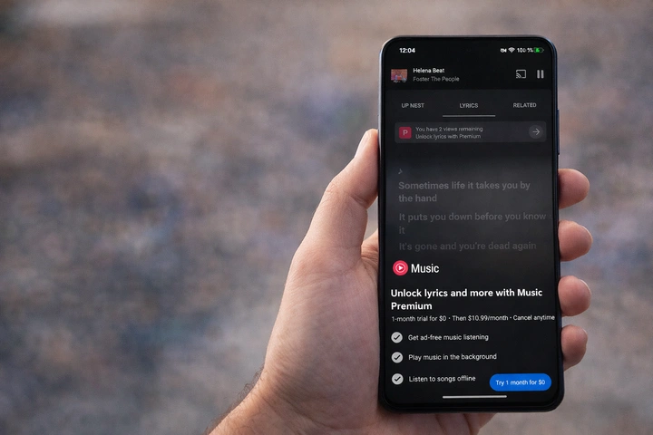 YouTube Music começa a bloquear letras completas para quem não paga