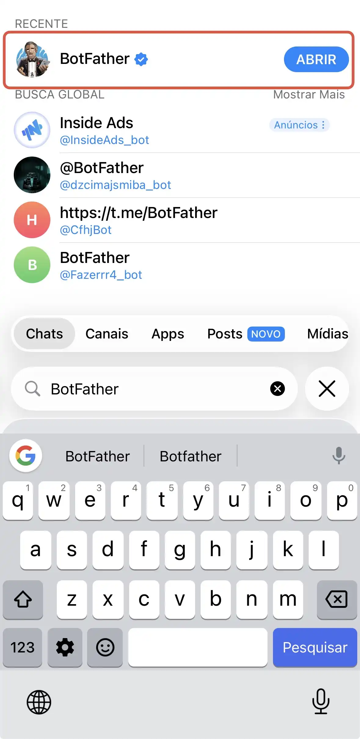 Passo 1 - BotFather no Telegram