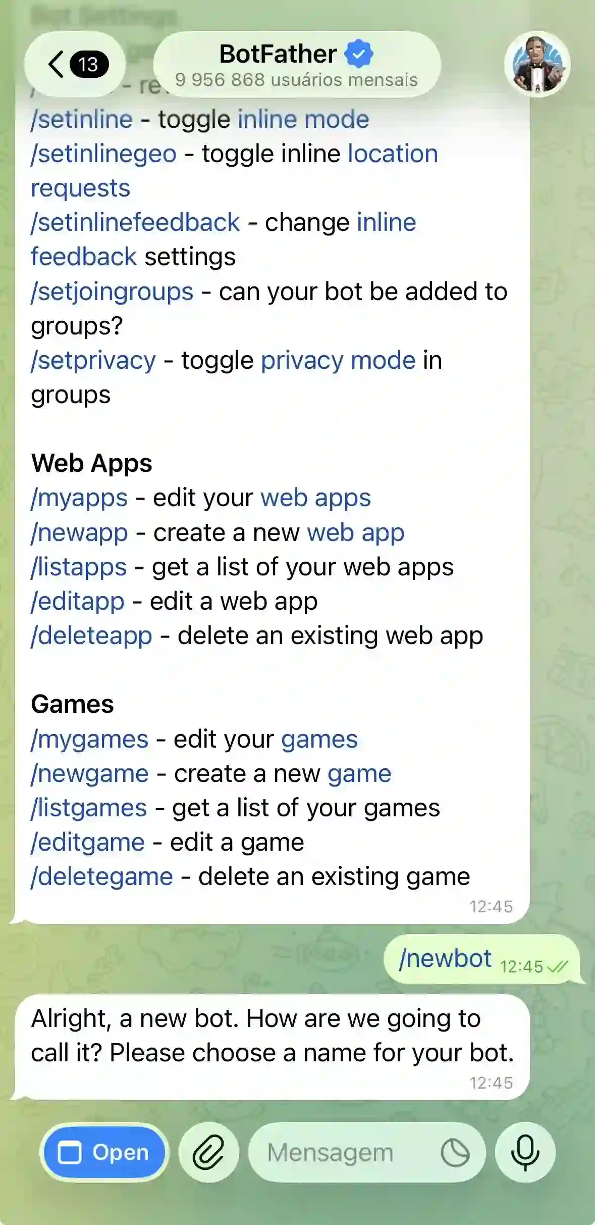 Passo 2 - Resposta do BotFather