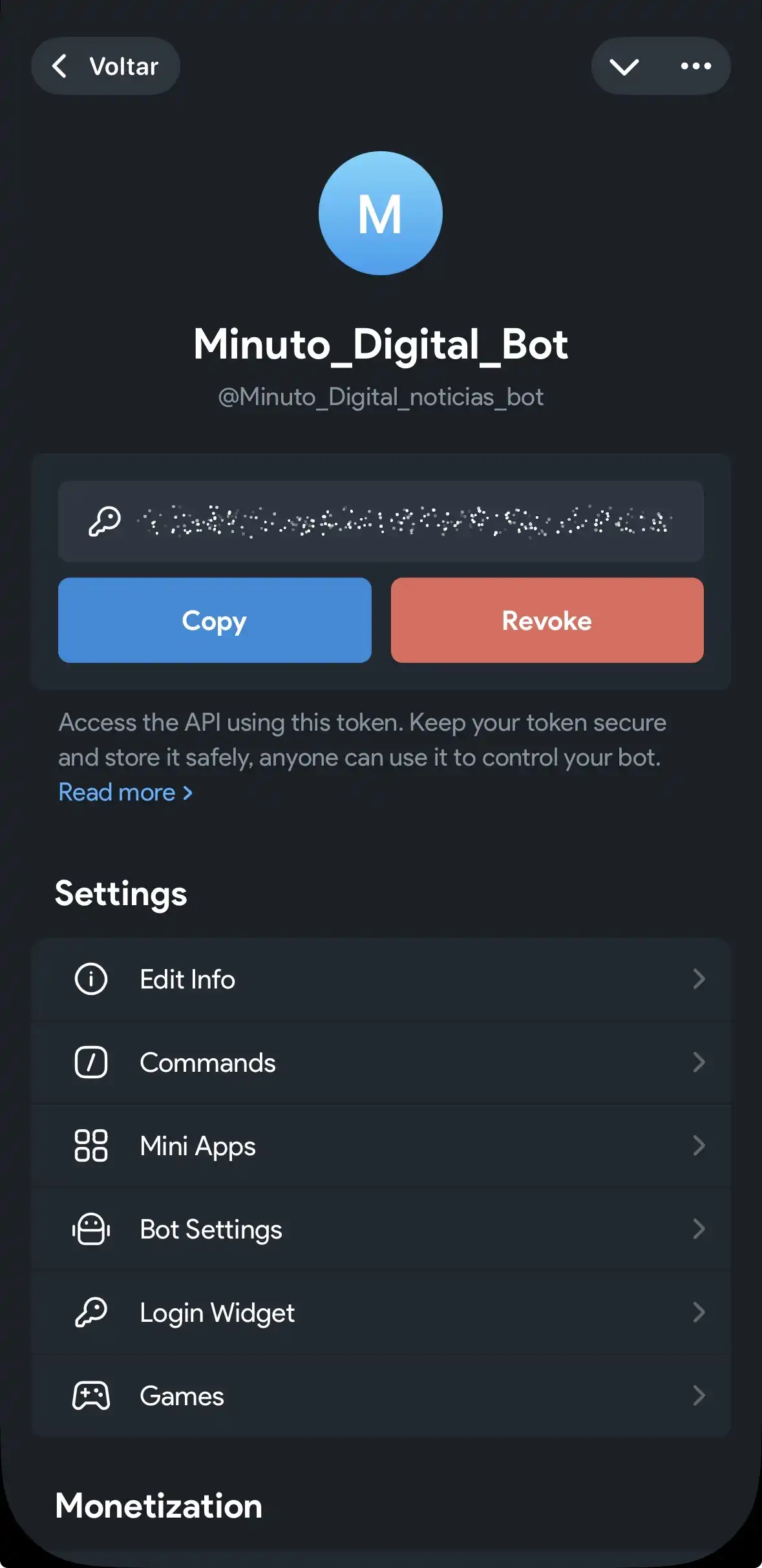 Passo 5 - Token gerado pelo BotFather