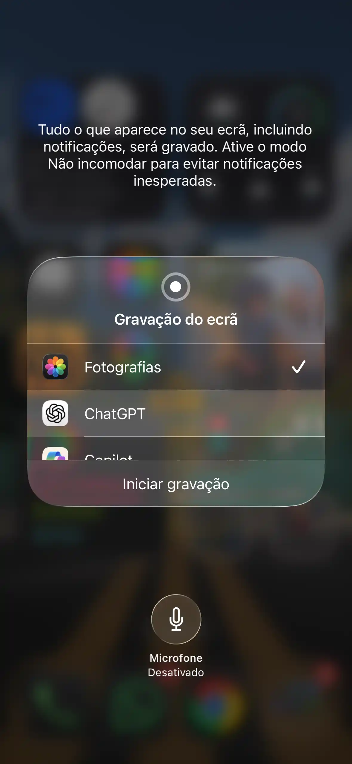 Como gravar ecrã iPhone com microfone ativado