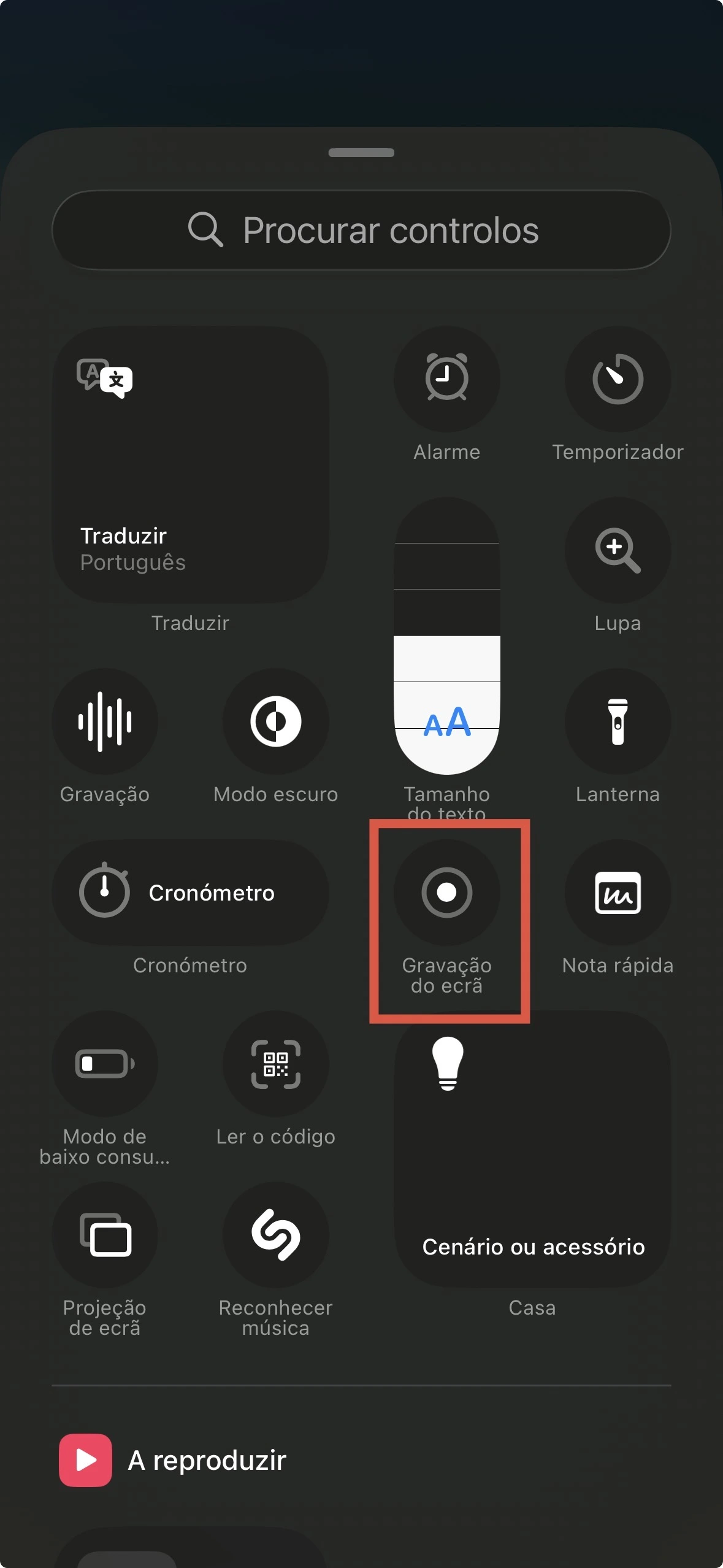 Como ativar gravação de ecrã iPhone no Centro de Controlo