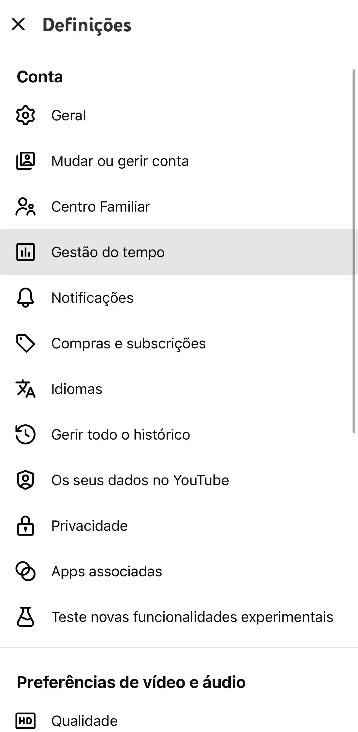 Youtube Shorts Configurações