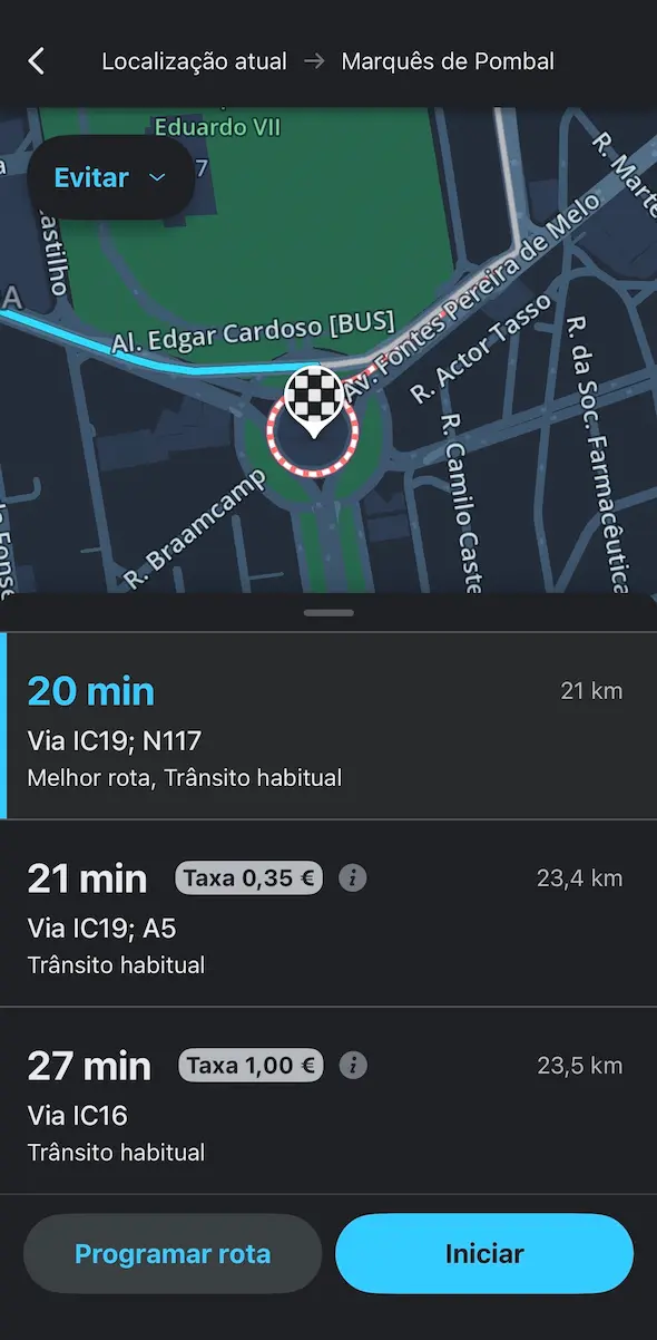 Waze sem transportes públicos